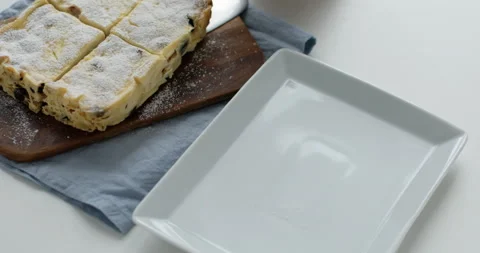 Getting portion of cheesecake Stock Footage 91351318