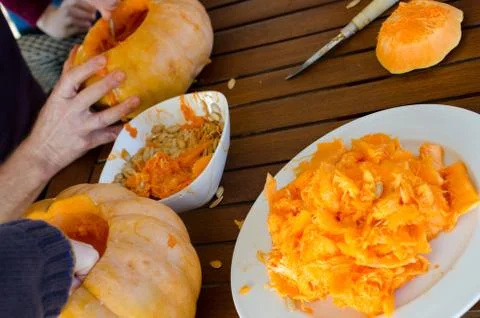 Getting pumpkin ready for halloween Stock Photos