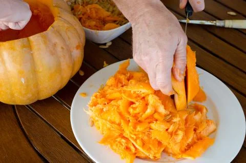Getting pumpkin ready for halloween Stock Photos
