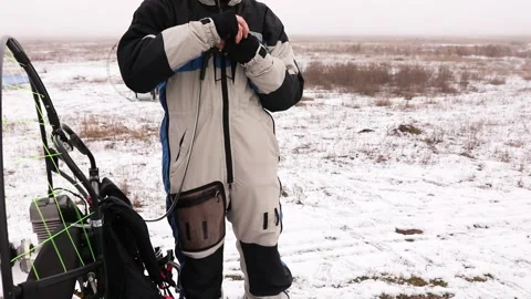 Getting ready to fly off, pilot is ready to fly off, slow motion. Stock Footage 147498128