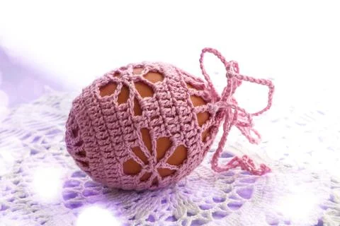 Getting ready for the holiday: a chicken egg decorated with a handmade patter Stock Photos