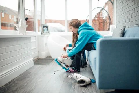 Getting Ready for Ice Skating Lessons Stock Photos