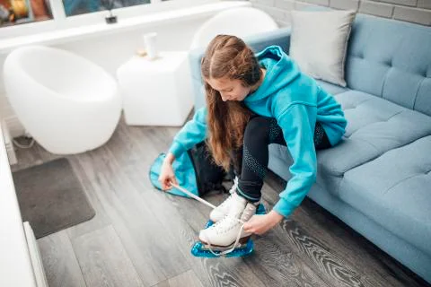 Getting Ready for Ice Skating Lessons 스톡 사진