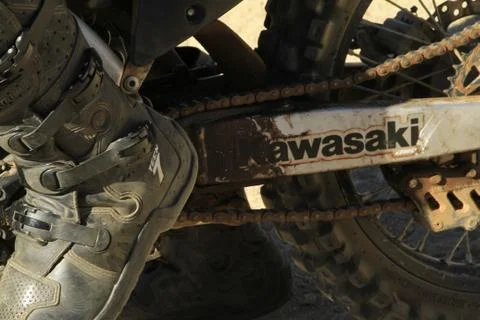 Getting ready to take off on a motorcycle 스톡 사진