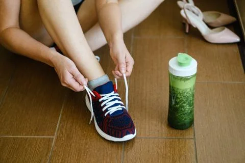 Getting ready for training. Running and a healthy lifestyle. Stock Photos