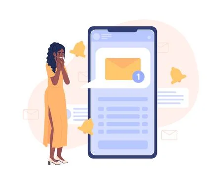 Getting text message on mobile phone flat concept vector spot illustration Stock Illustration