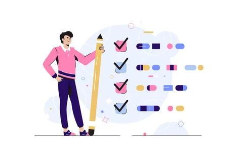 Getting things done, completed tasks, finished checklist. Businessman checkbox Stock Illustration
