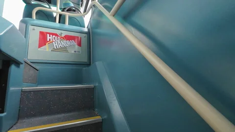 Getting up to the top deck of the bus. Stock Footage 273150875