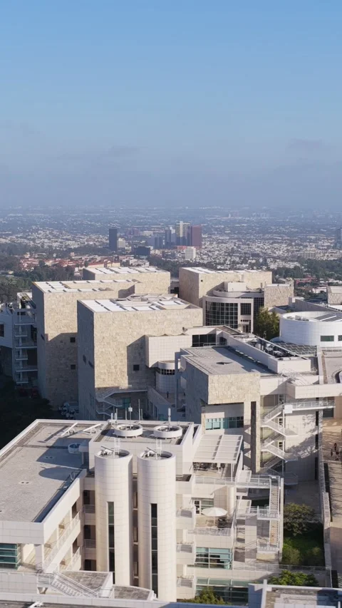 Getty Center modern architecture and gardens on hilltop overlooking Los Angeles, Stock Footage 337417424