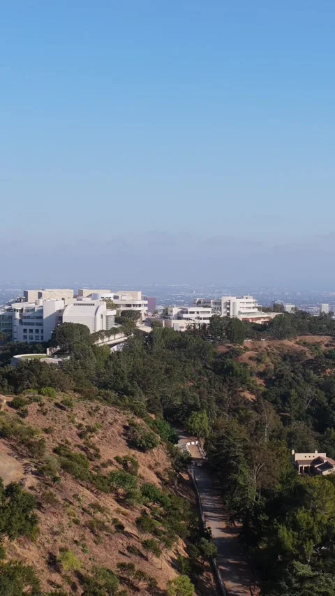 Getty Center modern architecture sitting on Santa Monica mountains overlooking b Stock Footage 337417412