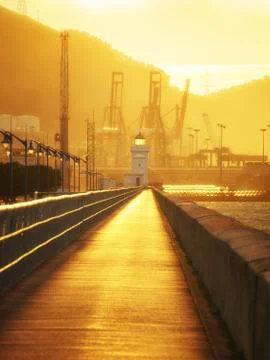 Getxo lighthouse with sunshine Stock Photos