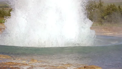 Geyser blue water bubble before eruption Stock Footage 318969232