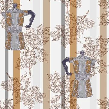 Geyser Coffee Maker. Seamless Pattern. This vintage illustration is hand-draw Stock-Illustration