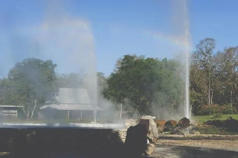 Geyser eruption. exploding hot spring geothermal water 写真素材