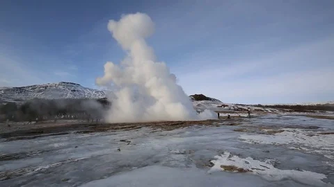 Geyser eruption with high column of vapor (Iceland) Stock Footage 80355883
