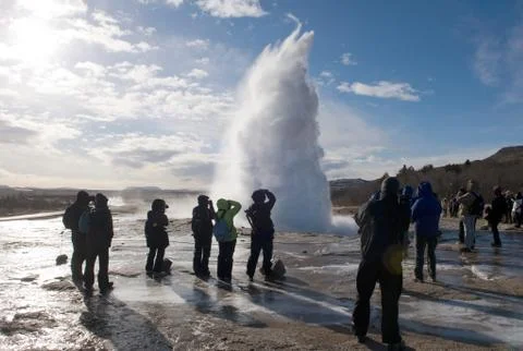 Geyser exloding in Iceland Stock Photos
