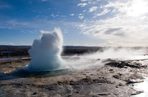 Geyser exloding in Iceland Stock Photos