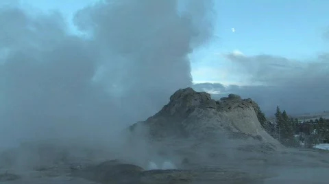 Geyser with moon behind Stock Footage 762147