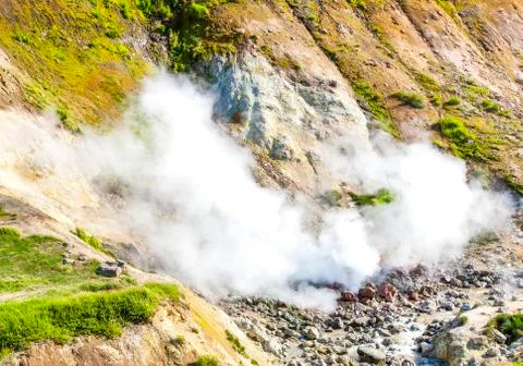 Geysers on the Mutnovsky volcano in Kamchatka Stock Photos