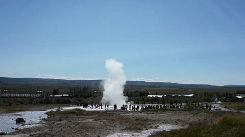 Geysir erupting, the biggest active geyser, Iceland Stock Footage