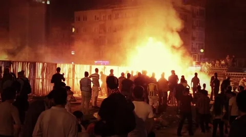 Gezi Park Protests Streets on Fire at  Stock Footage 57235751