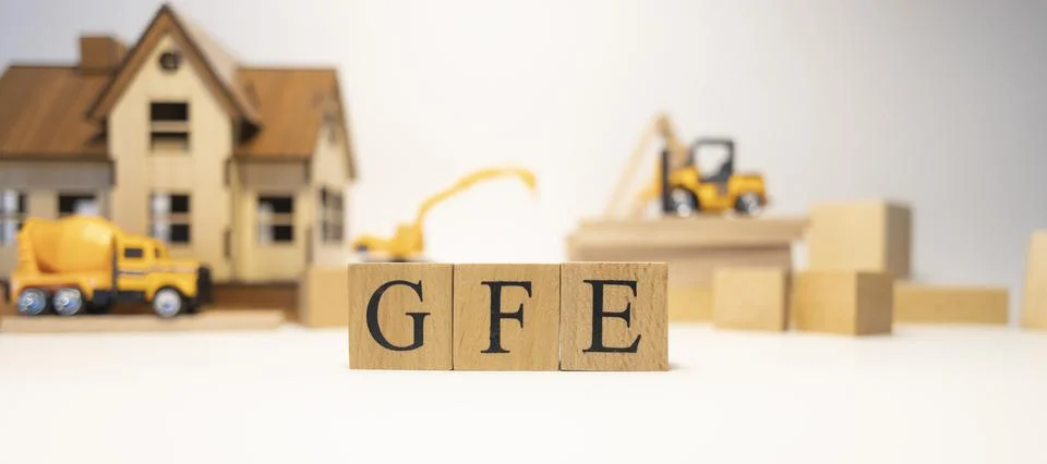 GFE was created from wooden cubes. Finance and Banking. Stock Photos