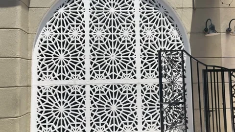GFRC Wall with Repeating Geometric Islamic Pattern Stock Footage 321145942