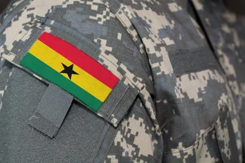 Ghana army uniform patch flag on soldiers arm. Military Concept Stock Photos