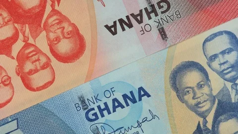 Ghana cedi notes rotating. Ghanaian currency, money, economy, market Video stock 105962264