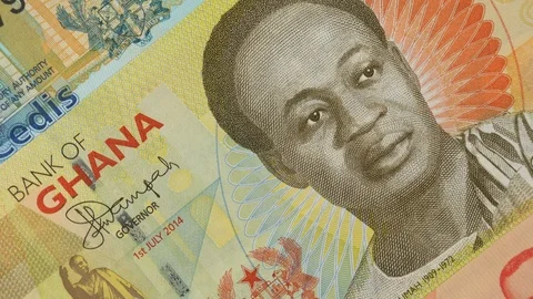 Ghana cedi notes rotating. Kwame Nkrumah. Ghanaian currency, money Stock Footage 105957899