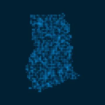 Ghana dotted glowing map. Shape of the country with blue bright bulbs. Vect.. Stock Photos