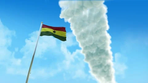 Ghana Flag 3D Render Animation on Pole with Fighter Jets Smoke Trails in Blu Stock-Footage 333238103