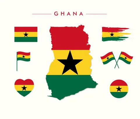 Ghana flag and Map Vector Set Stock Illustration