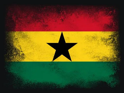 Ghana Flag design composition of exploding powder and paint, isolated on a bl Stock Illustration