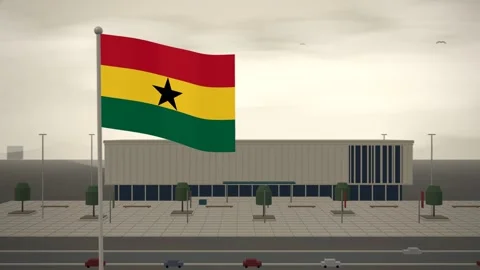 Ghana Flag Flying Over Central Library Reading Room seamless loop Stock Footage 345875281