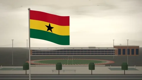 Ghana Flag Flying Over School Campus Running Track seamless loop Stock Footage 345874812