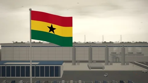 Ghana Flag Flying Over Semiconductor Fabrication Plant Cleanroom seamless loop Video stock 345873517