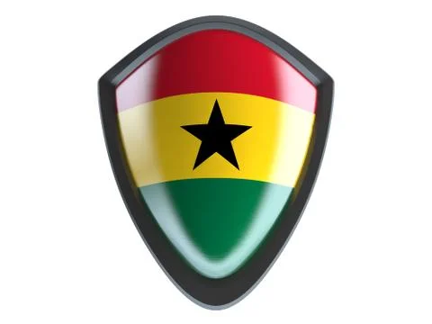 Ghana flag on metal shield isolate on white background. Stock-Illustration