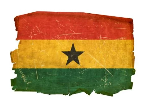 Ghana flag old, isolated on white background. Stock Photos