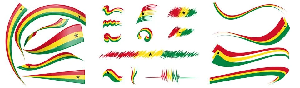 Ghana flag set elements, vector illustration on a white background Stock Illustration