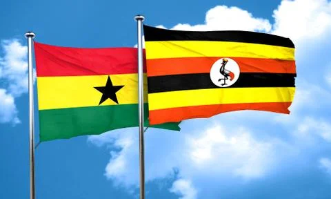 Ghana flag with Uganda flag, 3D rendering Stock Illustration