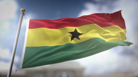Ghana Flag Waving Slow Motion 3D Rendering Blue Sky Background - Seamless L.. Stock Footage 75282963