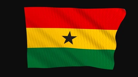 Ghana flag waving in the wind on a black background Video stock 343209683