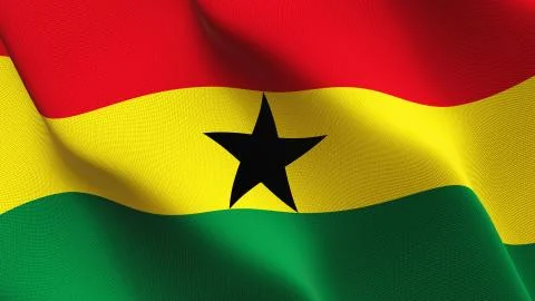 Ghana flag waving on wind. Stock Illustration