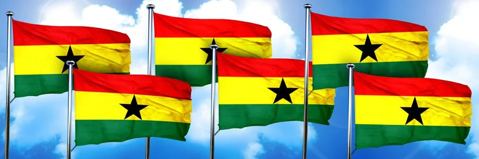 Ghana flags, 3D rendering, on a cloud background Illustrazione stock