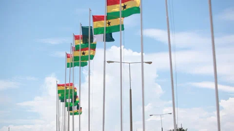 Ghana Flags Blowing in Wind Stock Footage 38373328
