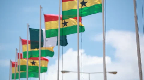 Ghana Flags Blowing in Wind Vídeos de archivo 38374060