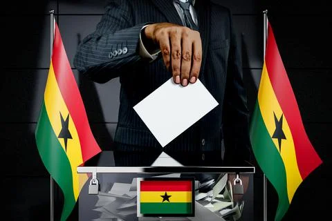 Ghana flags, hand dropping voting card - election concept - 3D illustration Illustration