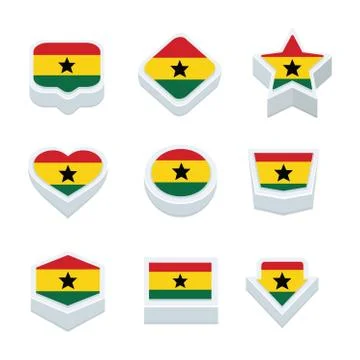 Ghana flags icons and button set nine styles Stock Illustration