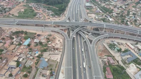 GHANA HIGHWAY INTERCHANGE DRONE Stock Footage 157238708